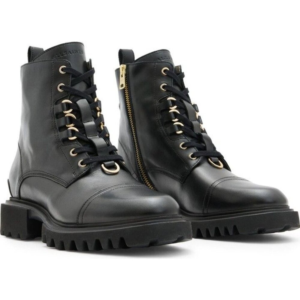๐ ALL SAINTS Lydia Ankle Moto Combat Boot 8 Black - Picture 1 of 14